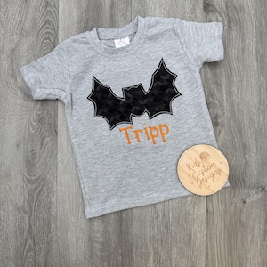 Personalized Bat Halloween Shirt for Boys – Custom Embroidered Toddler Shirt – Kids Fall Outfit with Name