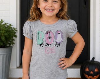 Personalized Embroidered Ghost Shirt – Girls' Halloween Outfit