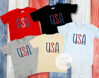 Kids Embroidered USA Shirt, 4th of July Tee
