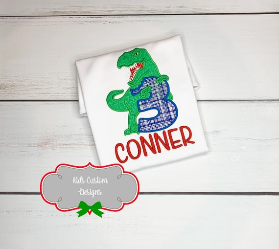 Embroidered T-Rex Birthday Shirt - Personalized Dinosaur Third Birthday