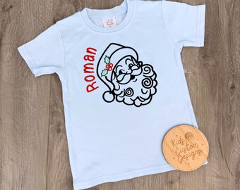 Personalized Santa Face Embroidered Christmas Shirt – Custom Kids Holiday Shirt – Christmas Outfit for Boys & Girls