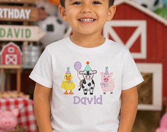 Personalized Farm Animal Birthday Shirt | Custom Barnyard Outfit, Boys Name Embroidery