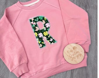 Embroidered St. Patricks Day Lace Monogram Toddler Girl Sweatshirt