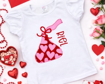 Personalized Valentines Day Shirt, Girls Kiss Chocolate  Embroidered Shirt