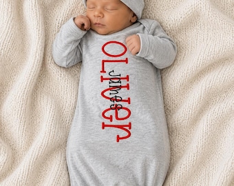 Monogram Baby Boy Coming Home Outfit, Newborn Embroidered Gown, Baby Gift