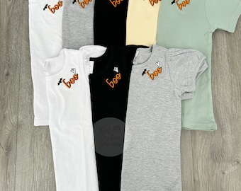 Kids Halloween T shirt Embroidered Boo Collar with Boo