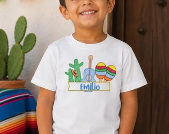 Personalized Fiesta Birthday Shirt | Embroidered Cacti, Maracas, Guitar Outfit