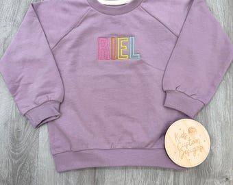 Custom Embroidered Name Sweatshirt - Block Letter Pullover - Personalized - Sweater - Toddler Girls Block Letter - Colorful Girls Sweater