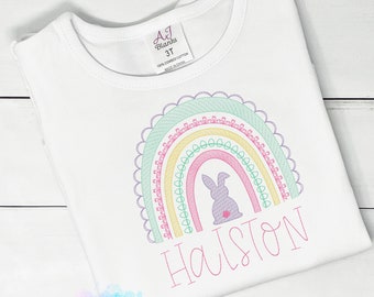 Girl's Easter Shirt, Embroidered Easter Rainbow Shirt, Toddler Easter Shirt, Easter Shirt With Name