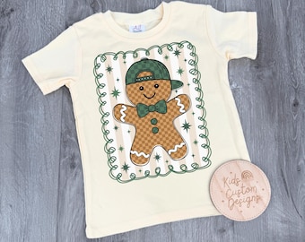 Boy Christmas Shirt | Gingerbread T-Shirt | Toddler Holiday Outfit | Kids Christmas Eve Box Gift | Sage Green Festive Tee