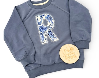 Toddler Girl Appliqué Initial Sweatshirt | Personalized Monogram Crewneck | Custom Embroidered Kids Sweatshirt