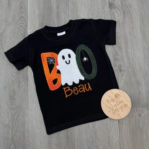 Personalized Boo Halloween Shirt for Boys – Embroidered Ghost Shirt with Name – Toddler & Kids Fall Outfit