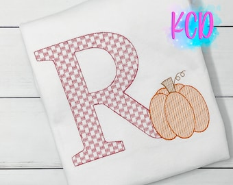 Girls Fall Shirt | Embroidered Monogram Pumpkin Shirt