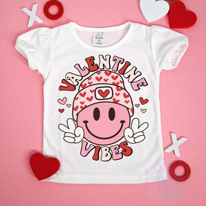 Girl's Valentines Day Shirt | Valentine Vibes Shirt | Smiley Face Toddler Valentine Shirt, Kids Valentine's Day Shirt, Retro Shirt