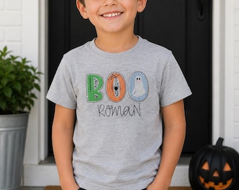 Boys Halloween Shirt, Pumpkin Patch Outfit, Embroidered Boo Toddler Shirt