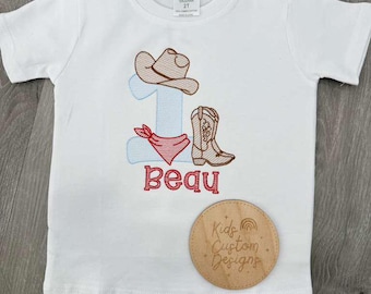 Personalized My First Rodeo Shirt | Embroidered Cowboy Shirt for Boys | Western Birthday | Custom Name | Toddler Cowboy Shirt