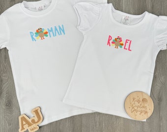 Personalized Turkey Embroidered Kids Thanksgiving Shirt