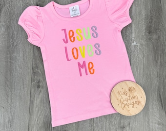 Jesus Loves Me Embroidered Shirt - Girls Christian Shirt - Toddler Faith Shirt - Baby Girl Church Outfit - Bible Verse Shirt for Kids