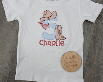 Personalized 5th Birthday Rodeo Cowboy Shirt | Embroidered Western Birthday Toddler Tee