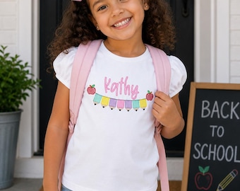 Girls Pencil Personalized Back To school Shirt, Embroidered School Tee