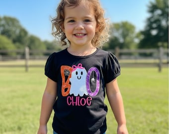 Personalized Embroidered Ghost Shirt – Girls' Halloween Outfit