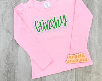 Embroidered Grinchy Girls Bling Shirt