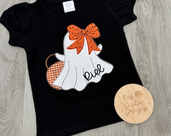 Personalized Halloween Ghost Shirt, Embroidered Name, Toddler Fall Outfit