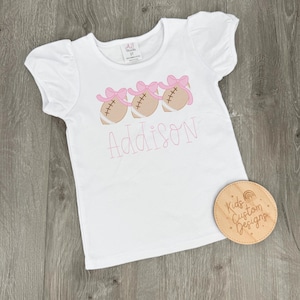 Girls Football Shirt with Name | Personalized Puff Sleeve Football Shirt | Toddler Game Day Shirt with Bows | Custom Embroidered Kids Tee