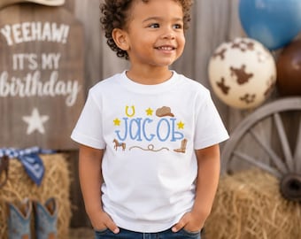 Personalized Cowboy Monogram Shirt | Embroidered Western Name Shirt for Boys | Rodeo Toddler Tee