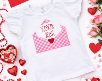 Personalized Valentines Day Shirt, Girls Love Letter Embroidered Shirt