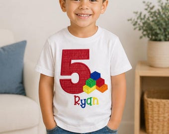 Personalized Building Blocks Birthday Shirt, Boys Toy Party Tee, Custom Age Name