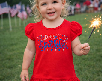 Girls Born To Sparkle Fourth of July Shirt, Embroidered Toddler patriotic shirt