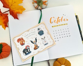 Halloween Forest Animals Sticker Sheet, Autumn Planner Stickers (A6)