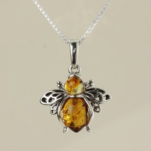 Sterling Silver Bee Pendant/ Chain, Beautiful Rich Genuine Honey Baltic Amber, Stunning Bee Pendant, Unusual Bee