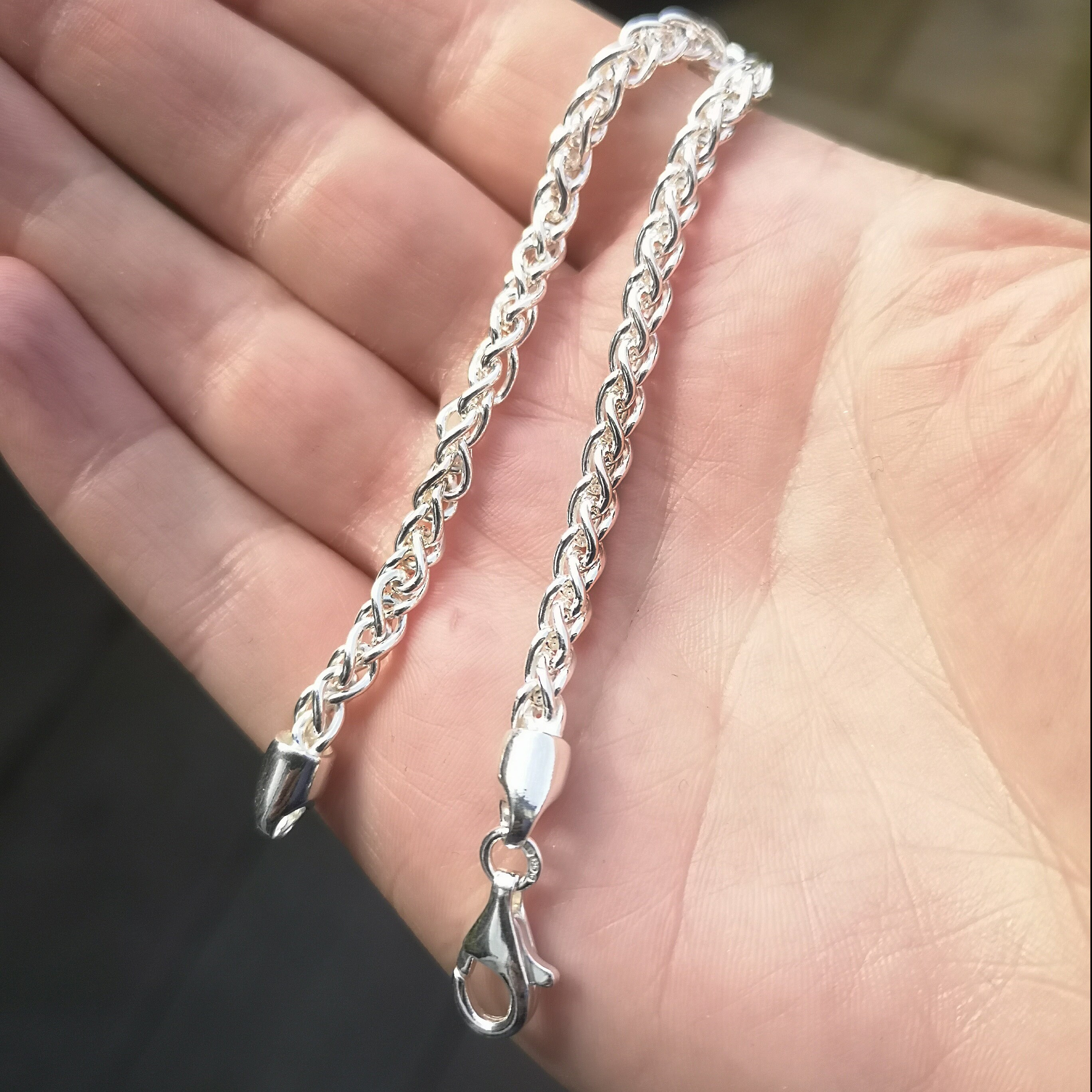 Elegant Sterling Silver Spiga Women\'s Bracelet 7 1/2, 3mm Weight 6os 925 Sterling Silver Spiga Wheat Chain Necklace Bracelet 2.5  main image 3