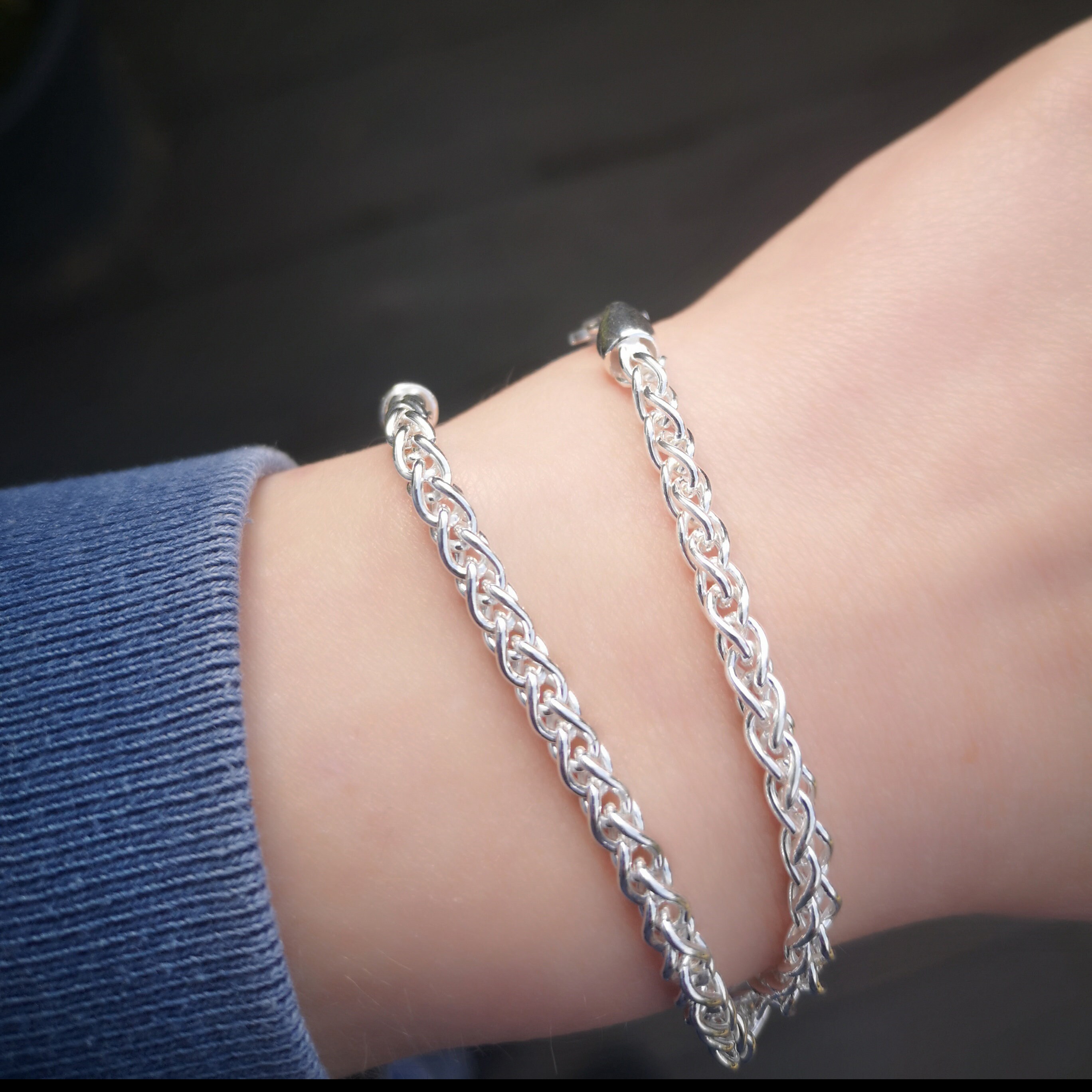Elegant Sterling Silver Spiga Women\'s Bracelet 7 1/2, 3mm Weight 6os 925 Sterling Silver Spiga Wheat Chain Necklace Bracelet 2.5  main image 4