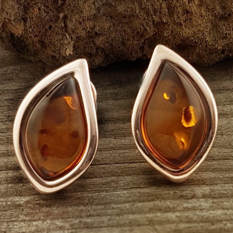 Pretty Rose Gold and Amber Earrings Stud Back Amber Amber Studs Sterling Silver Rose Gold Plated Baltic Honey