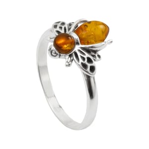 Baltic Amber Honey Bee and Flower Ring main image 1