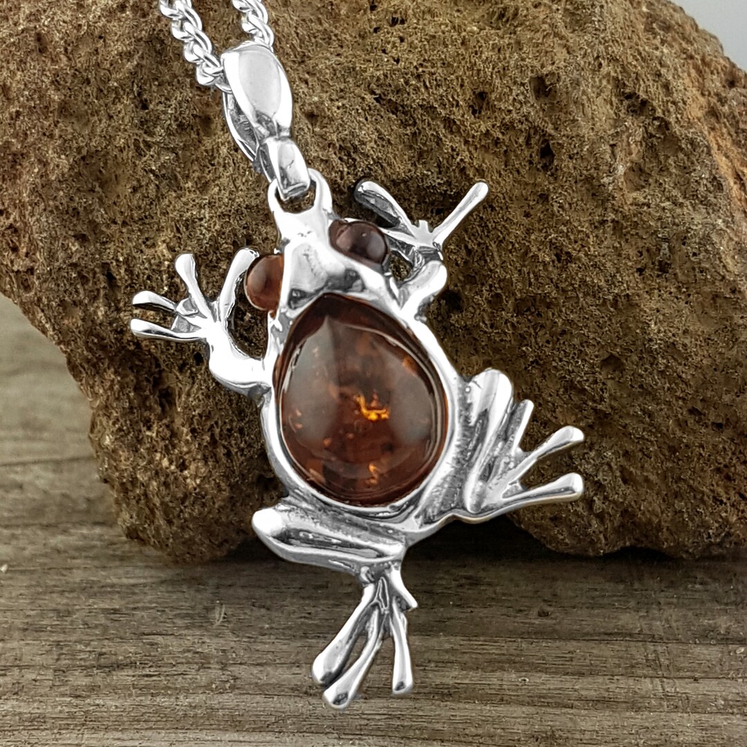 Sterling Silver Baltic Amber Tree Frog Pendant and Chain, Beautiful ...
