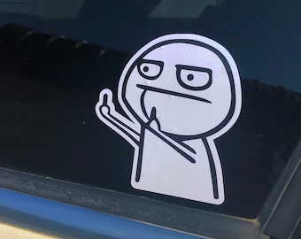 Middle Finger Dude Funny Printed Vinyl Sticker Decal for Car Window, Car Bumper, Water Bottle, Laptop,  Macbook, Journal