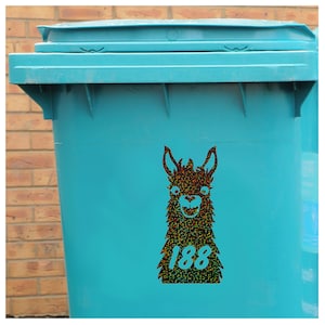 Llama Wheelie Bin House Number Sticker Sparkle *effect*