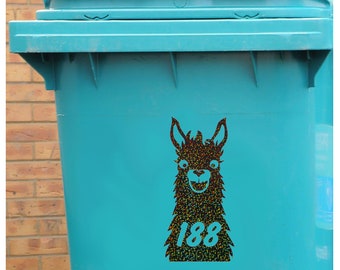 Llama Wheelie Bin House Number Sticker Sparkle *effect*