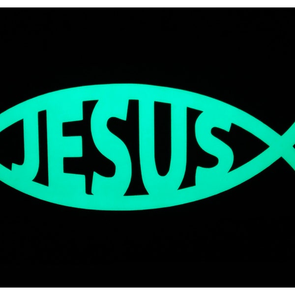 Jesus Fish Text Ichthys Glow in the Dark Sticker Peel and Stick Decal