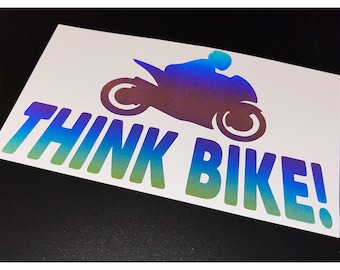 Odblaskowa tęczowa naklejka na kask motocyklowy THINK BIKE STACKED