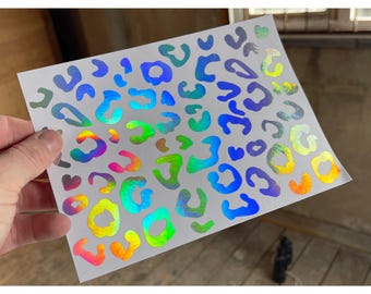 Rainbow Oilslick Holographic Leopard Cheetah Print Stickers