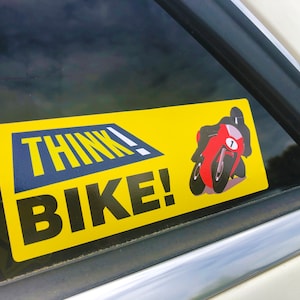 Think Bike Updated Motorcycle Road Safety Printed Self Adhesive Car Sticker Decal