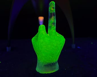 Genuine Uresinium Uranium Glass Infused Resin Middle Finger