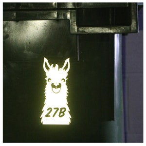 Reflective Llama Wheelie Bin House Number Sticker