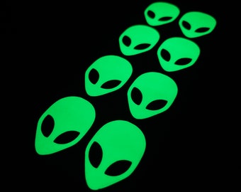 Glow In The Dark ALIEN HEAD Stickers XS - Peel and Stick Decal for Wall Art, Planner, Diary, Phone, Car, Teacher, journal