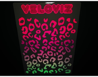 Veloviz REFLECTIVE Leopard Print A4 Die-Cut Cargo Bike Stickers Decals - Blue Pink Fade